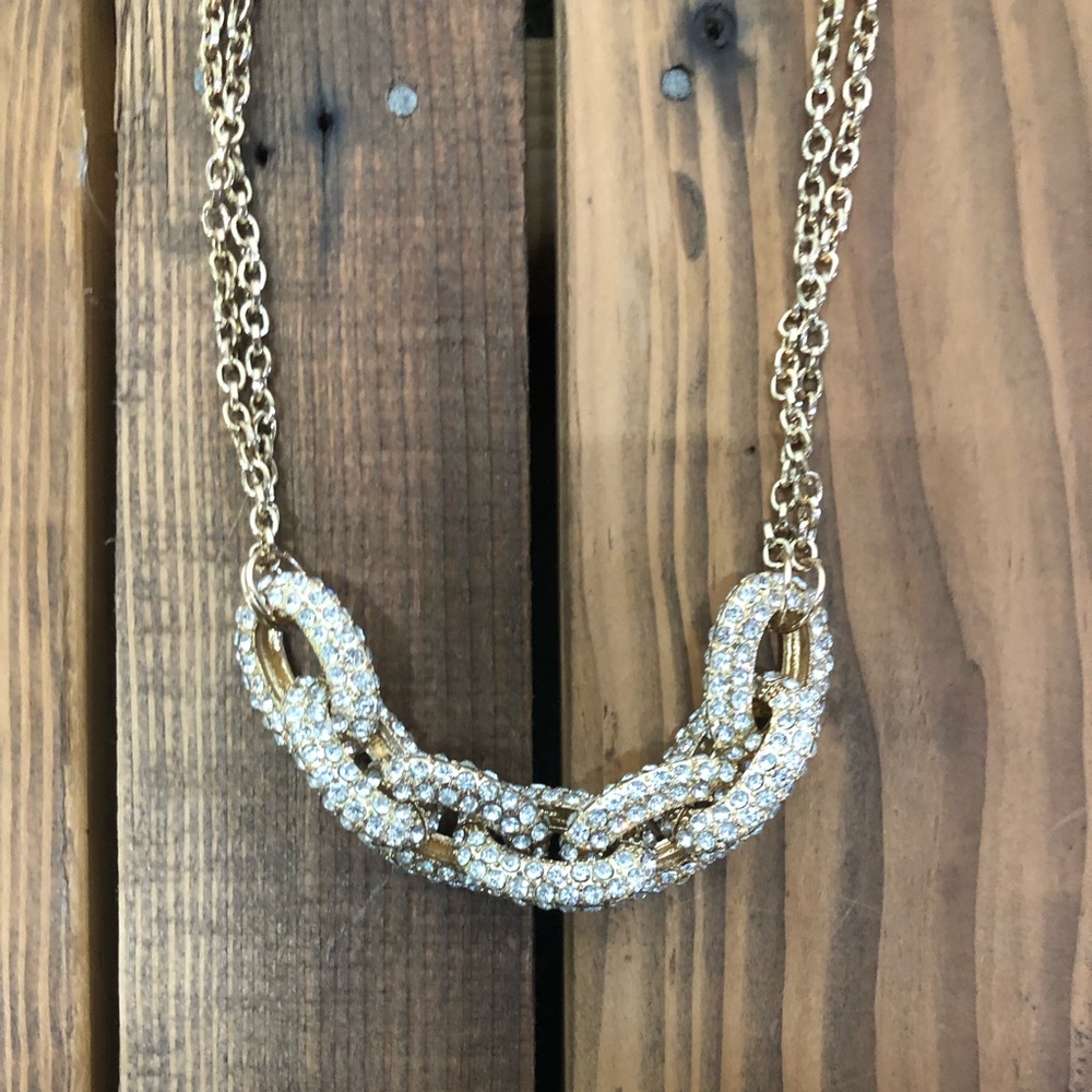 Mossimo gold chain link rhinestone necklace - Picture 7 of 10